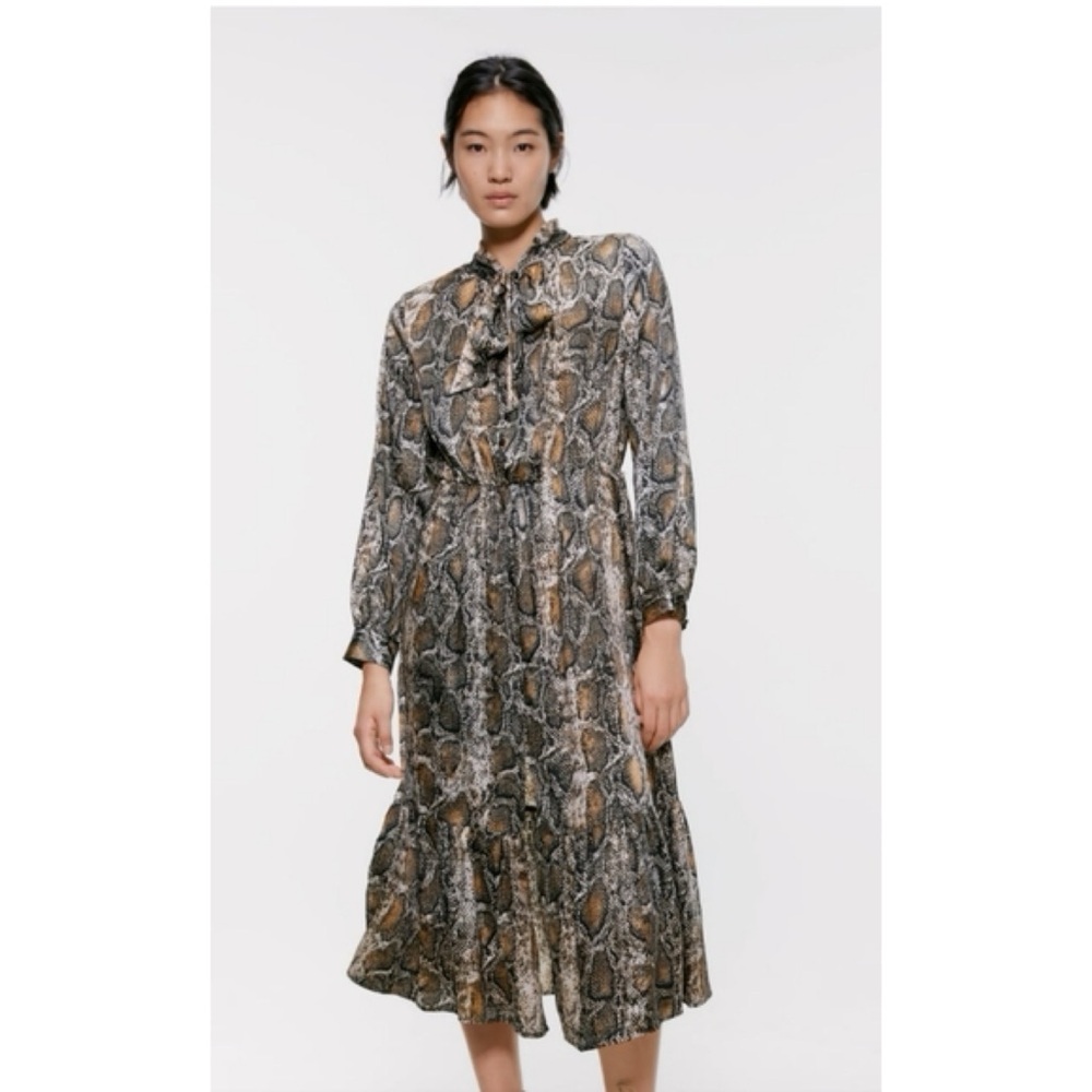 Zara Snake Print Midi Dress in Brown and Black